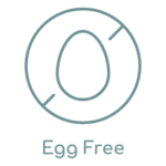 A simple icon depicting an egg shape inside a circle with two diagonal lines crossing the outer circle, indicating the item is egg-free. Below the icon, there is text reading "Egg Free," making it clear for patrons at our Madison WI spa.