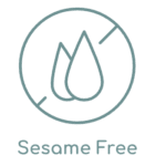 A circular icon with a sesame seed symbol inside crossed out by a diagonal line. Below the icon, the text reads "Sesame Free." The design indicates that the product, ideal for beauty enthusiasts, does not contain sesame and is perfect for those visiting our medspa in Madison, WI.