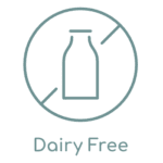 A minimalist icon indicating "Dairy Free." A milk bottle is inside a circle with a diagonal line through it, showing it is dairy-free. Below the circle, the text reads "Dairy Free," perfect for displaying in your Madison WI spa or medspa for clients looking for dairy-free options.